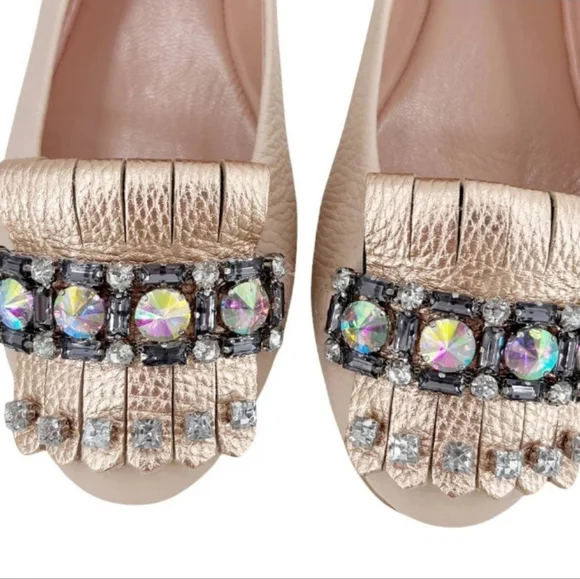 NWT Pollini Italian Rhinestone Leather Flats Loafers - Picture 6 of 8